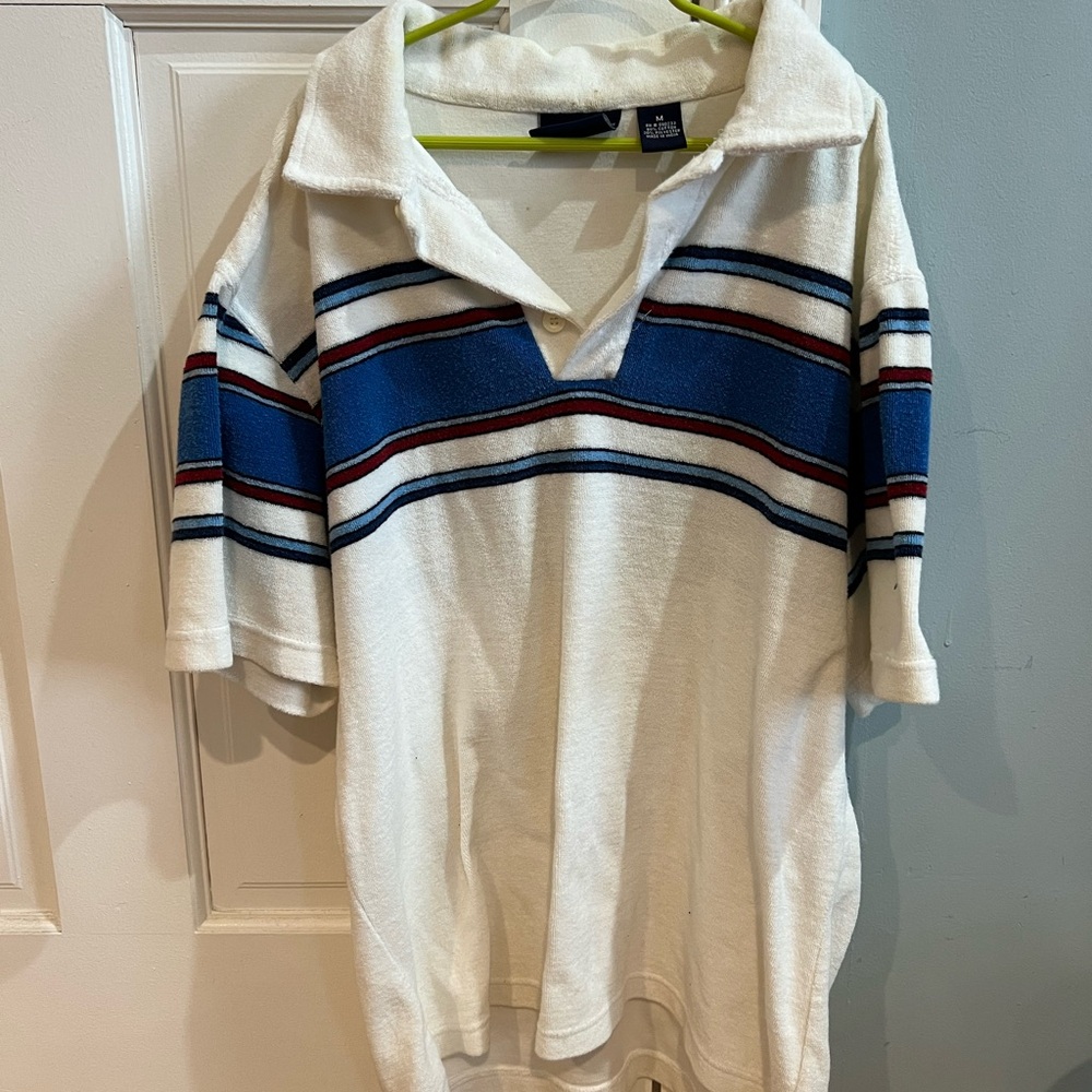 Vintage Polo Shirt with Blue Stripes terry cloth
